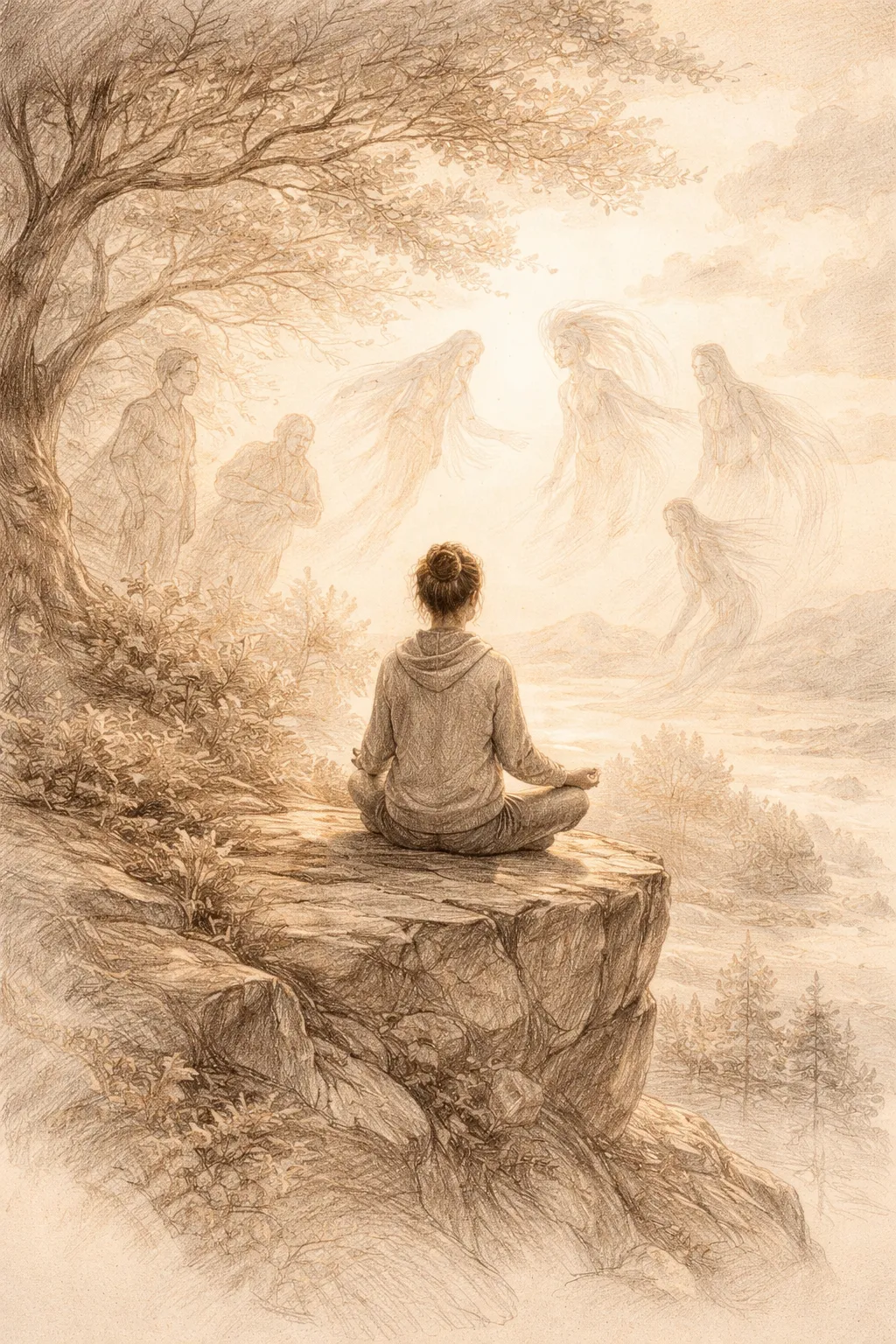 A person on a cliff edge looking out, reflecting